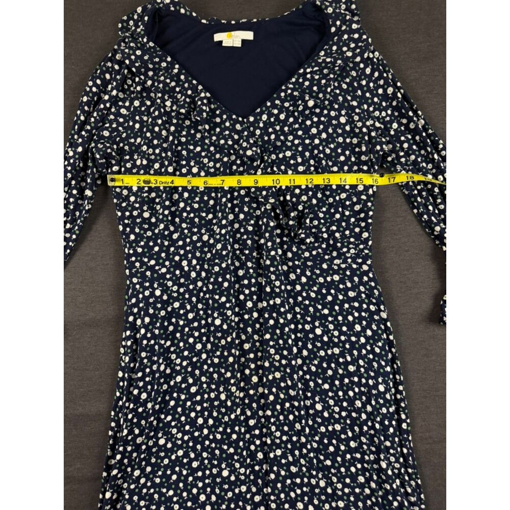 Boden Logan Ruffle Jersey Dress US 10R Navy Ditsy Floral 3/4 Sleeve - Picture 6 of 12